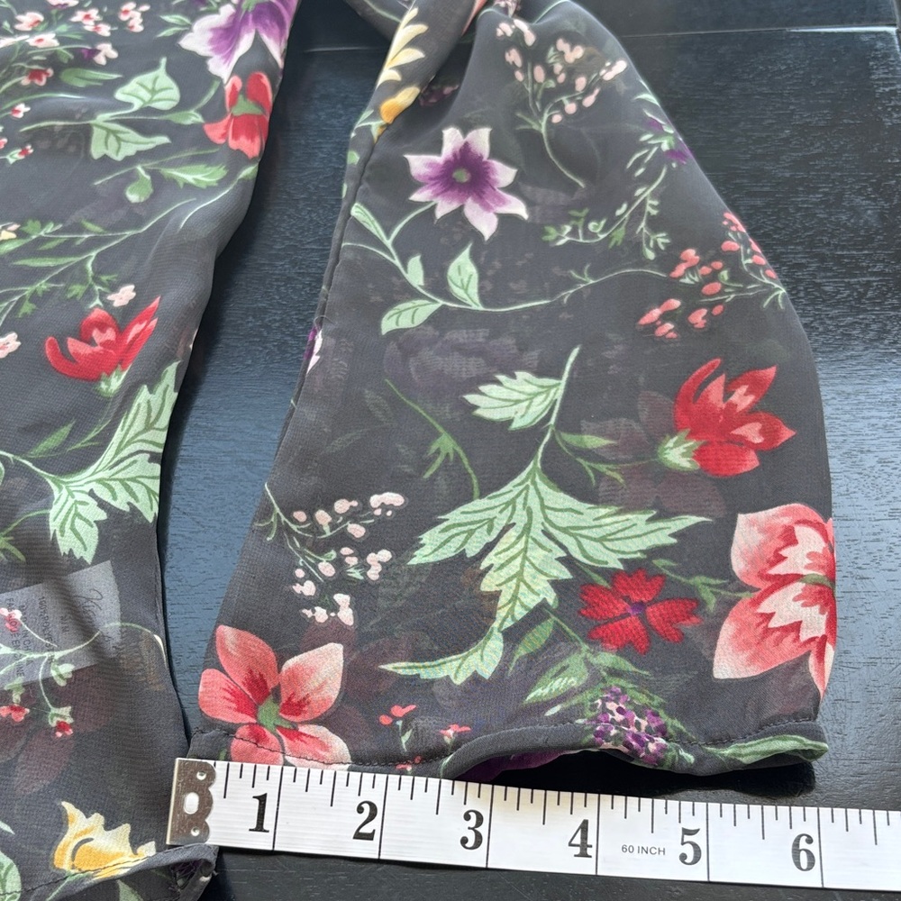 Kismet Dark Floral Sheer Button-Down Blouse - Size M - Picture 8 of 12